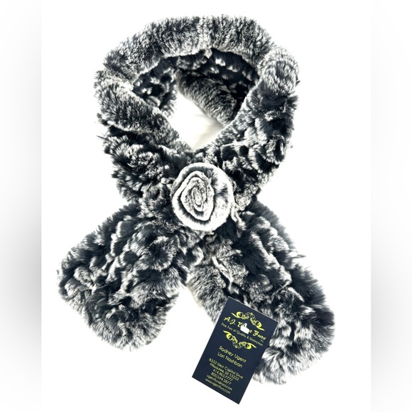 Real Rex Rabbit Fur Gray Ombre Wrap Scarf Winter Warm Rosette Fluffy Soft - Picture 1 of 6